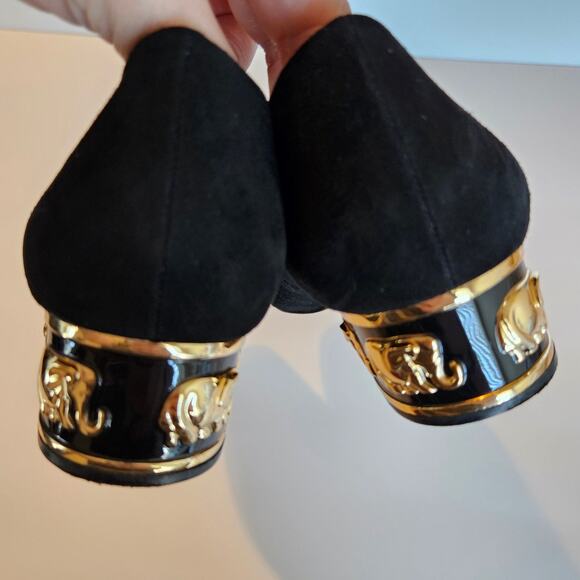Nina Originals Black Velvet Pumps Gold Elephant Heel Detail Women's 9 Party Glam - Picture 6 of 12